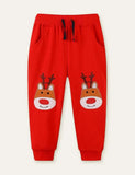 Red Nose Elk Appliqué Embroidered Sweatpants - Mini Taylor