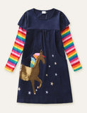 Sequined Unicorn Appliqué Star Embroidered Rainbow Dress - Mini Taylor