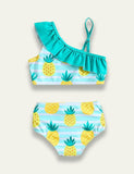 Single Shoulder Ruffled Pineapple Split Swimsuit