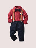 Striped Bow Tie Overalls suit