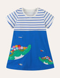 Turtle Appliqué Striped Dress - Mini Taylor