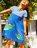 Turtle Appliqué Striped Dress - Mini Taylor