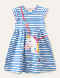 Unicorn Appliqué Embroidered Striped Dress - Mini Taylor