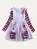 Unicorn Flowers Appliqué Rainbow Long Sleeve Dress - Mini Taylor