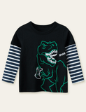 Angry Dinosaur Printed Fake Two-Piece Long-Sleeved T-shirt - Mini Taylor