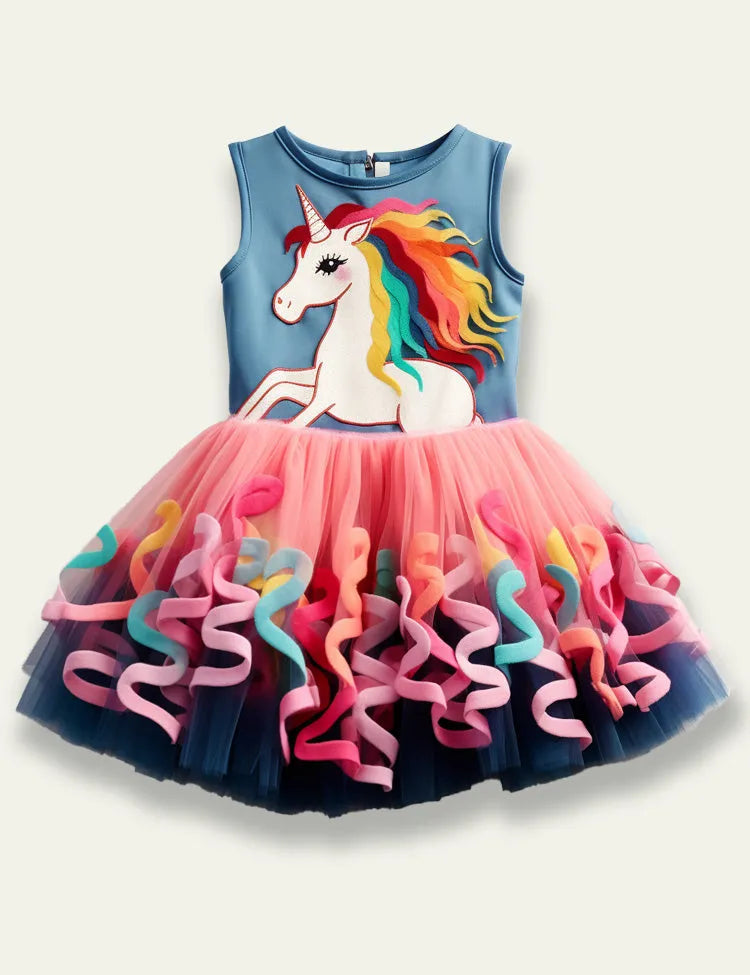 Unicorn Appliqué Mesh Dress