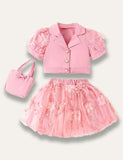 Bubble Sleeve Suit+Tulle Skirt+Handbag - Mini Taylor