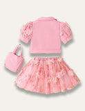 Bubble Sleeve Suit+Tulle Skirt+Handbag - Mini Taylor