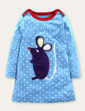 Cartoon Animal Appliqué Striped Long Sleeve Dress - Mini Taylor