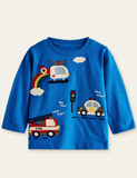 Cartoon Vehicle Appliqué Long Sleeve T-shirt - Mini Taylor