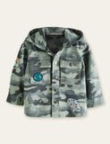 Dinosaur Camouflage Button Design Hooded Jacket - Mini Taylor