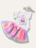 Easter Cartoon Bunny Egg Embroidered Pleated Romper+Rainbow Tulle Skirt - Mini Taylor