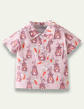 Easter Cartoon Bunny Printed Polo Collar T-Shirt - Mini Taylor