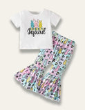 Easter Cartoon Cute Bunny Printed Short Sleeve T-Shirt+Flared Pants
