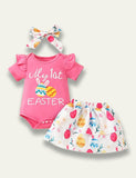 Easter Egg Letter Printed Short Sleeve Romper+Egg Printed Skirt - Mini Taylor