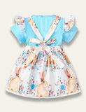 Easter Solid Color T-Shirt+Bunny Printed Strap Dress - Mini Taylor