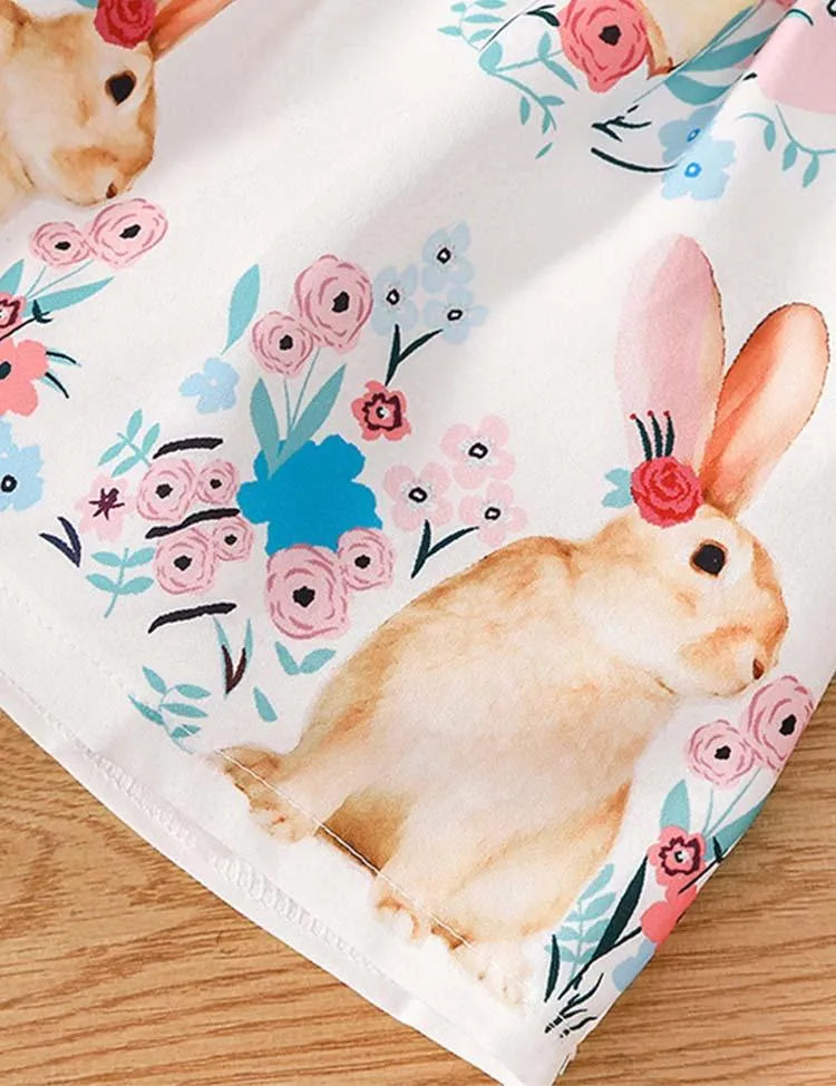 Easter Solid Color T-Shirt+Bunny Printed Strap Dress - Mini Taylor