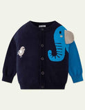 Elephant Jacquard Knitted Cardigan - Mini Taylor