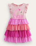 Flamingo Appliqué Tulle Dress