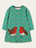 Floral Printed Bird Appliqué Dress - Mini Taylor