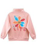 Flower Letter Printed Zipper Jacket - Mini Taylor