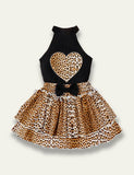 Leopard Heart Print Skirt Set - Mini Taylor