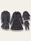 Navy Blue Plaid Family Matching Dress