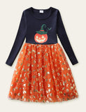 Pumpkin Printed Mesh Long Sleeve Dress - Mini Taylor