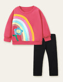 Rainbow Flower Appliqué Sweatshirt Set