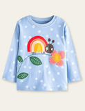 Rainbow Ladybug Appliqué Long Sleeve T-shirt