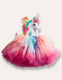 Clearance Sale - Rainbow Unicorn Appliqué Tulle Party Dress - Mini Taylor