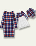 Red Blue Plaid Family Matching Dress