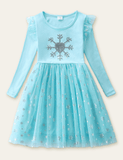 Langärmliges Kleid aus schneeweißem Mesh mit Pailletten