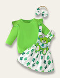 St. Patrick's Day Bear Embroidered Suspender Skirt Set