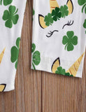 St. Patrick's Day Cartoon Unicorn Long Sleeve Dress+Clover Leggings - Mini Taylor