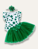 St. Patrick's Day Clover Printed Sleeveless Pleated Romper+Tulle Skirt - Mini Taylor