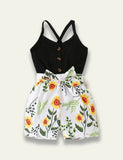 Strap Splicing Flower Printed Jumpsuit - Mini Taylor