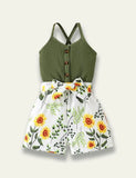 Strap Splicing Flower Printed Jumpsuit - Mini Taylor
