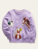 Three Horses Appliqué Embroidered Sweatshirt