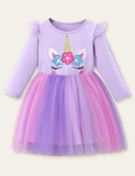 Unicorn Appliqué Rainbow Mesh Princess Dress - Mini Taylor