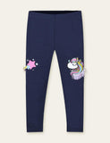 Leggings con apliques de arcoíris y unicornio